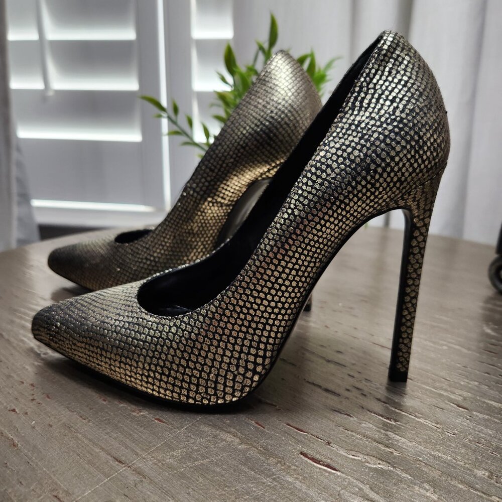 Saint Laurent Gold Metallic Calfskin Paris 105 Escarpin Stiletto Pumps 35.5 5.5 - Picture 6 of 7